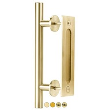 12 Inch Brushed Brass Gold Barn Door Handle Kit Solid Aluminum Pull Set Hardware