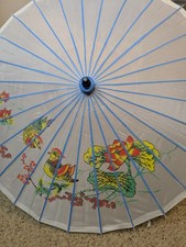 Japanese Asian Chinese Parasol Fabric Cloth Bamboo Umbrella 32" Diameter