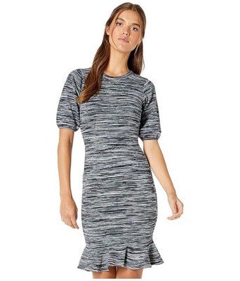 Milly Spacedye Poof Sleeve Dress (Neutral Multi) Women's Dress size M