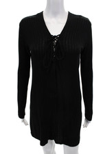 Reformation Women's V-Neck Long Sleeves Ribbed Mini Dress Black Size S