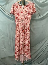 Pink Floral Button-Front Midi Dress