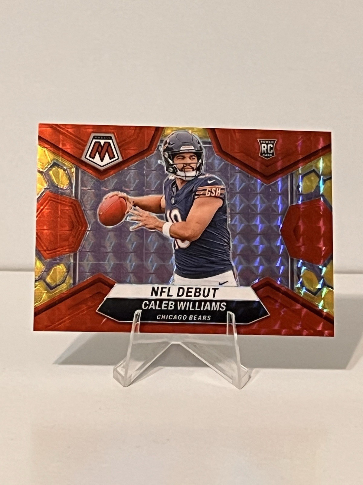 2024 Panini Mosaic Choice Caleb Williams #289 NFL Debut Red and Yellow /80 Bears