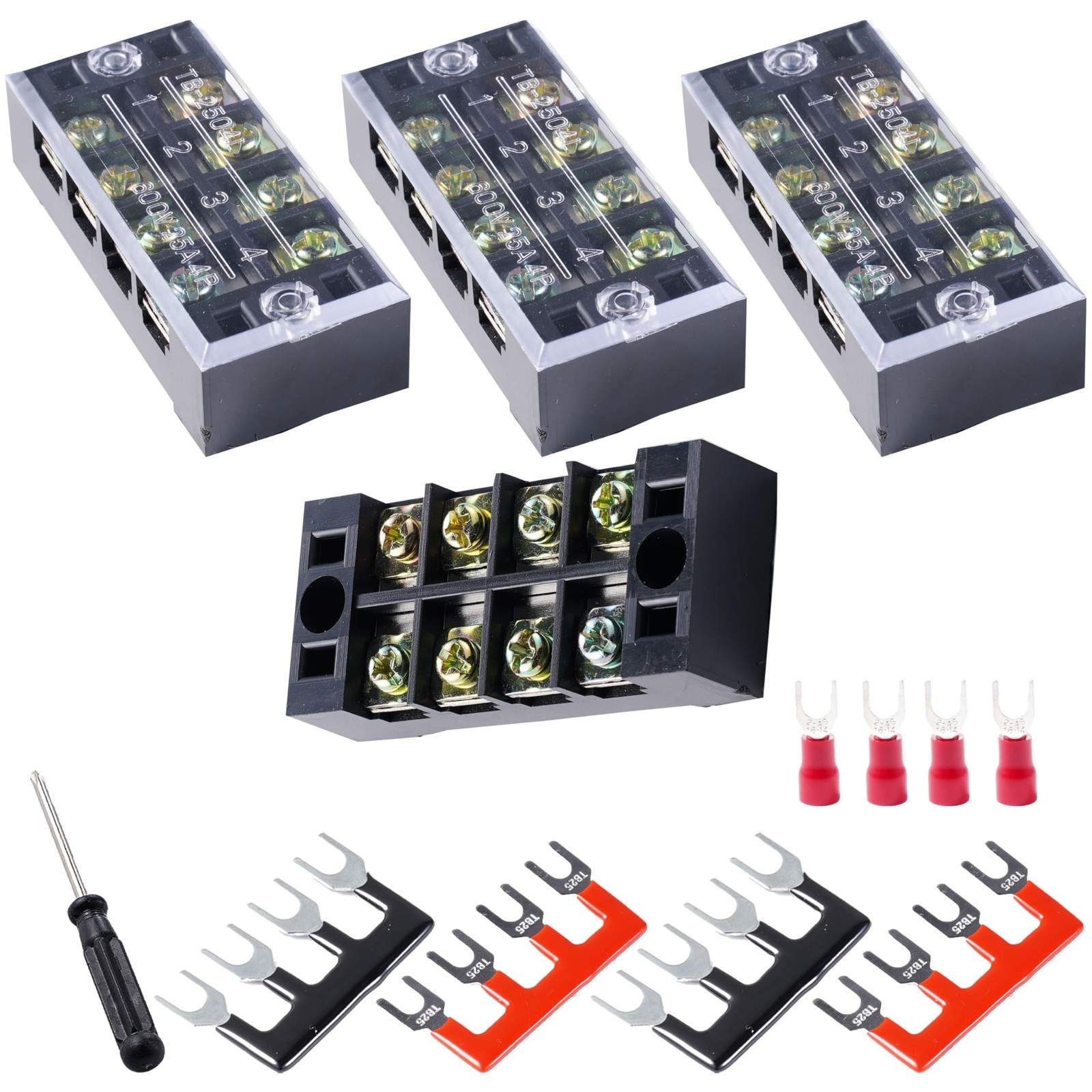 Terminal Block (4 Sets) 4Pcs 4 Positions Dual Row 600V 25A Screw Terminal Str...