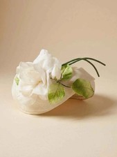 Vintage Ivory Linen Pillbox Hat White Rose Bridal Fascinator Floral Wedding Hat