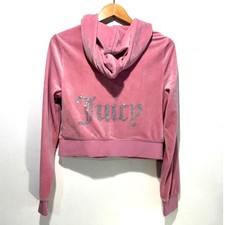 Juicy Couture hoodie Y2K Velour full zip dusty pink embellished logo women L jr.