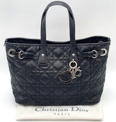 Auth Christian Dior Panarea Cannage PVC Leather Black Tote Bag W/D NS060964