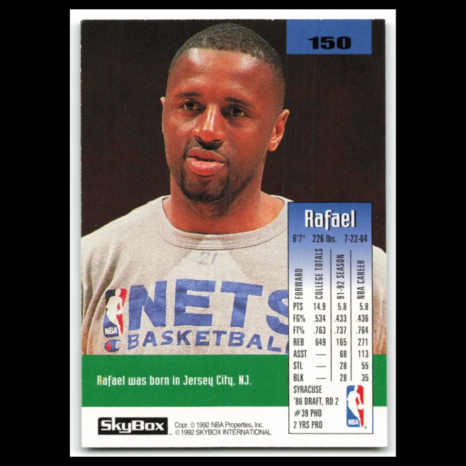 Rafael Addison #150 1992 SkyBox New Jersey Nets Basketball Card NBA NM - Image 2 of 3
