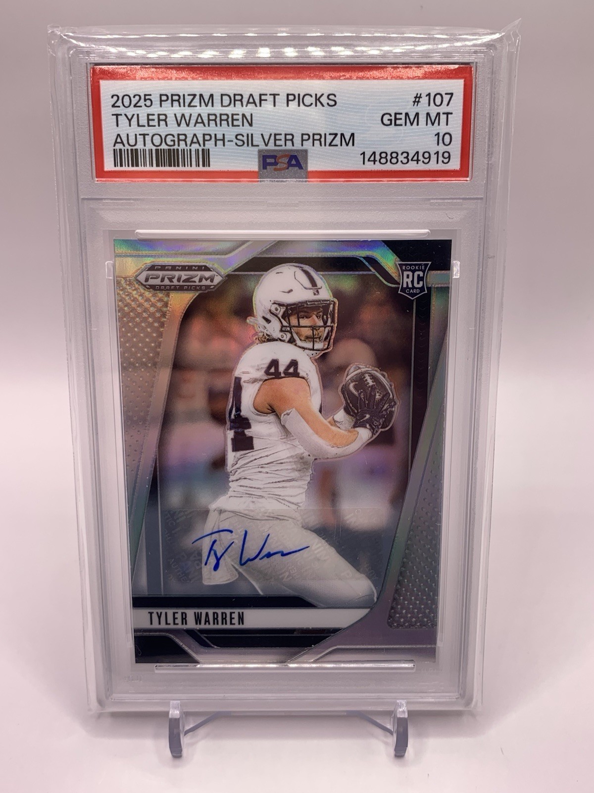 Tyler Warren Panini Prizm Draft Picks #107 Autograph-Silver Prizm