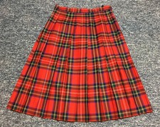 James Pringle Weavers Of Inverness Pleated Midi Skirt Red Tartan Plaid Size 18