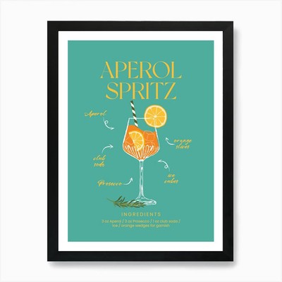 Aperol Spritz Teal Art Print Framed Wall Art Poster Canvas Print Picture