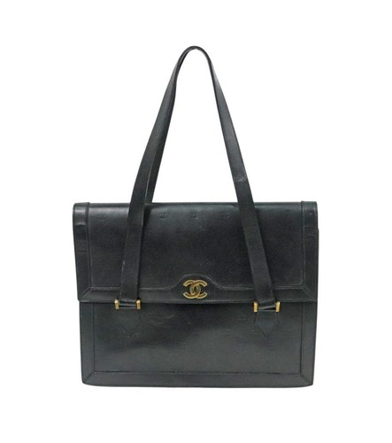 CHANEL Coco Mark Leather Shoulder Bag Black CC Flap Vintage