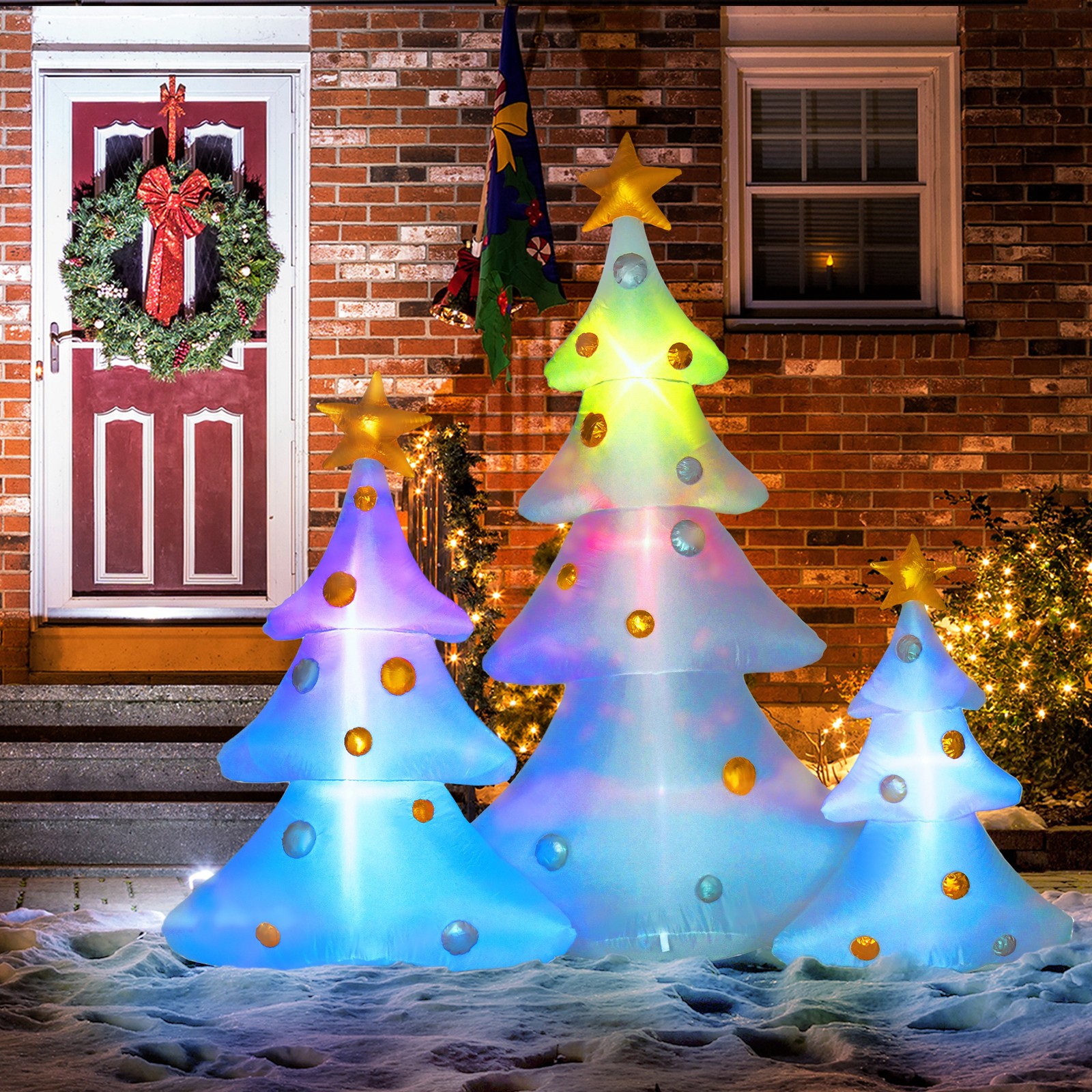 HOMCOM Hinchable Decoración de Navidad con Luz LED, 210 cm Set de 3 Árbol de Navidad