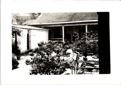 1940s San Gabriel Mission Winery Courtyard Silver Gelatin Photograph Light Leak