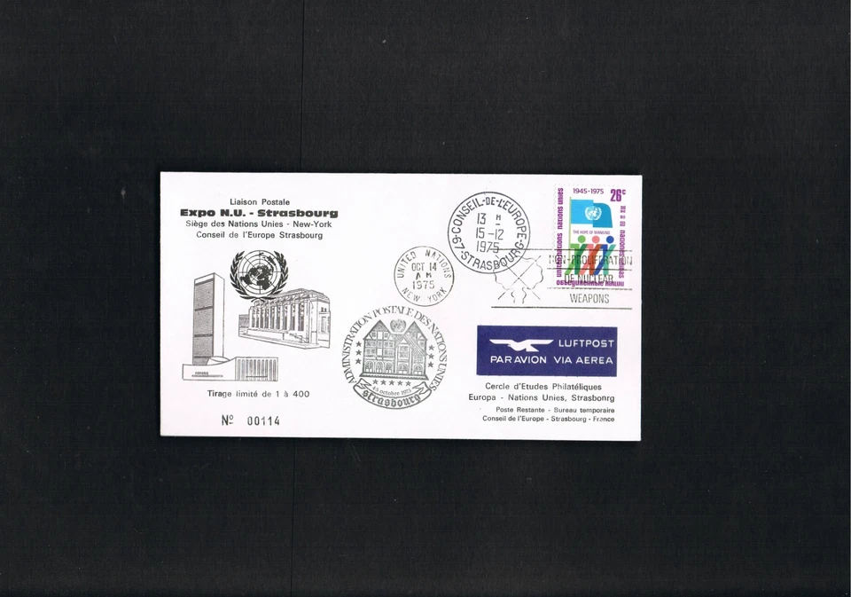 UNO-NY Beleg " EXPO N.U. Strasbourg " echt gelaufen mit 2 Sonderstempel, selten! - Bild 1 von 1