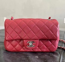 Chanel Classic Mini Flap Bag Red Leather Lamskin Silver-Tone Hardware