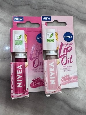 2x NIVEA Caring Lip Oil Rose  100% Natural Vegan Antihafty Glossy 5,5ml