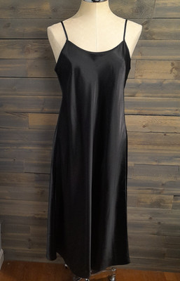 The Lingerie Collection Womens Nightgown M Black Liquid Satin Midi Dress Slip