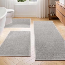 Gray Bathroom Rugs Set 3 PCS Quick Dry Thin Bath Mat Toilet Rug Runner Decor