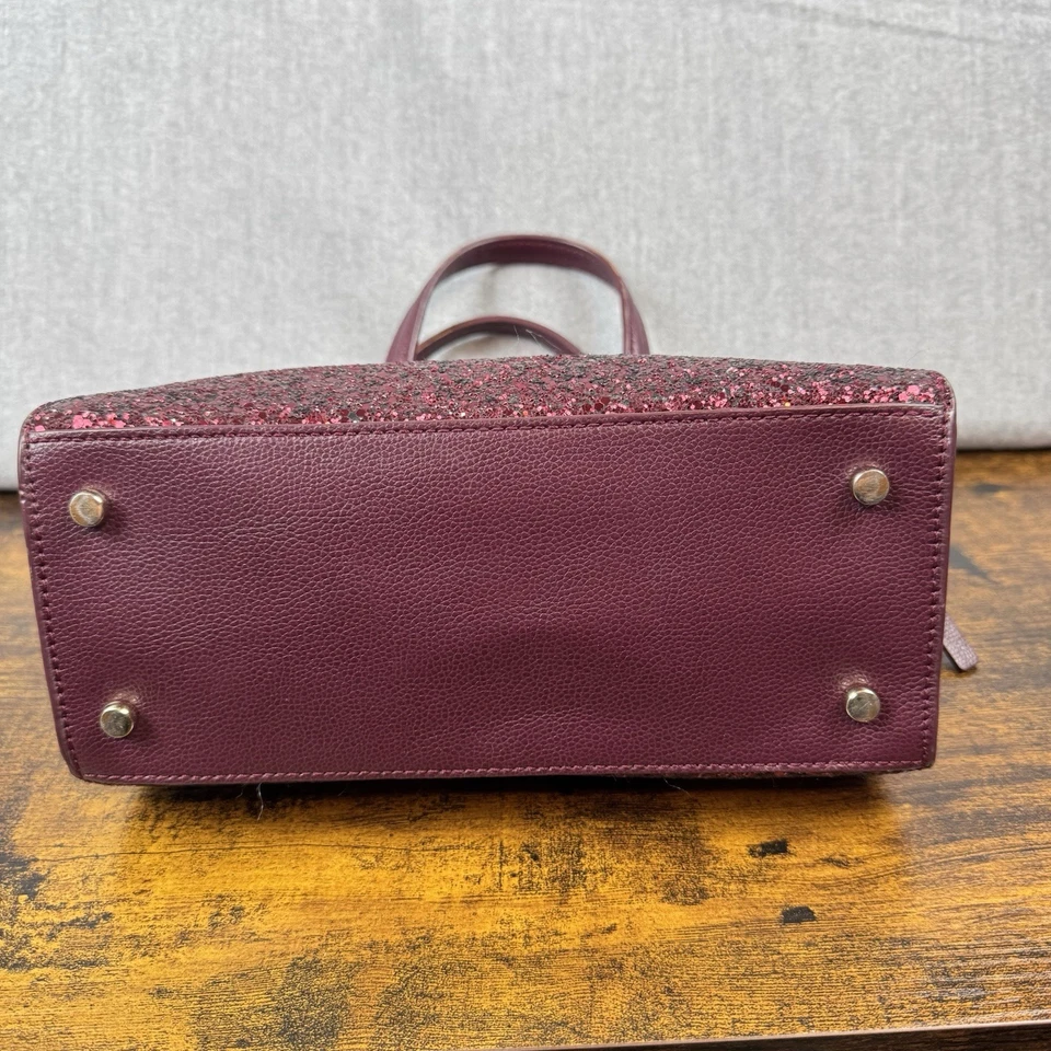 Kate Spade Glitter Dome Satchel Crossbody Burgundy Wine Purse Bag - Image 3 of 4