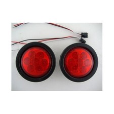 4 Round Red 7 Led Trailer Truck Brake Stop Turn Tail Light Kits Red Lens