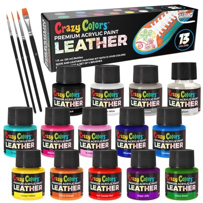 Leather and Shoe Paint Kit 13 Colors Deglazer 4Piece Brush Set  1oz Bottles Fle