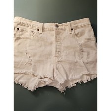 Levi's 501 High Rise Distressed Denim Shorts Womens Size 30 White Cut Off Cotton