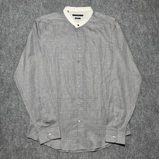 GUCCI Skinny Glen Check Pattern Long Sleeve Shirt Collarless Gray 42/16.5