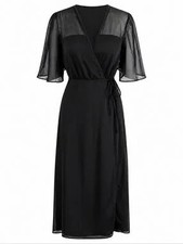 Boohoo NWT Sheer Sleeve Wrap Maxi Dress - Black, Size 6