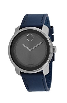 Brand New Movado Bold Men s Stainless Steel Gray Dial Navy Strap Watch 3600673