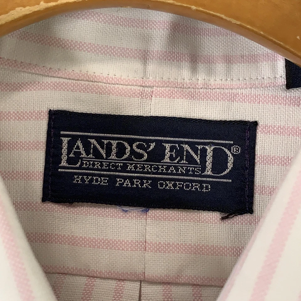 Camisa De Colección Lands End Para Hombres 16.5 36 Rosa Rayas Hyde Park Oxford OCBD 90s EE. UU. Foto 4 de 4