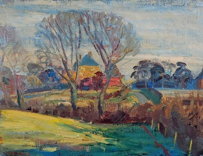 George Herbert Buckingham Holland Ölgemälde 1930er Bäume säumen ein Gehöft