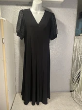 msk dress LP Black Sheer Puff Sleeves V Neck NWT 