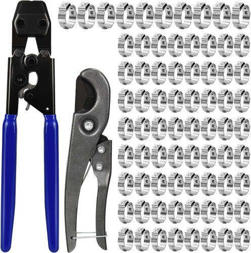 PEX Cinch Clamp Tool Kit, 3/8" to 1" PEX Pipe Clamp Cinch Tool with 30 Pcs 1/2"