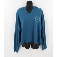 Champion Womens Lightweight Blue Hoodie Size XL Blue Floral Embroidery Logo
