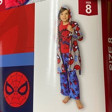 Marvel Spider-Man Boys 3PC Robe and Pajama PJ Set Red Blue Gray Size8 NWT
