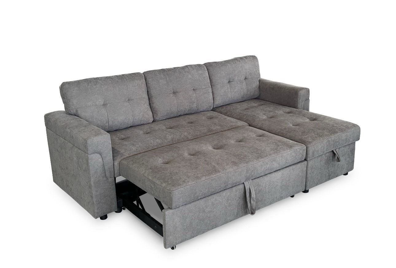 SOFAINSTORE Omniya Grey Fabric Corner Sofabed – Pull-Out Bed & Storage | Compact