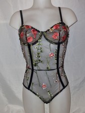 Gorgeous black floral embroidered Underwired bodysuit top Lingerie size 12
