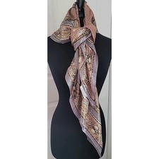 Vintage Oscar de la Renta Silk Scarf 43x43 Brown Blue Floral Retro Luxury