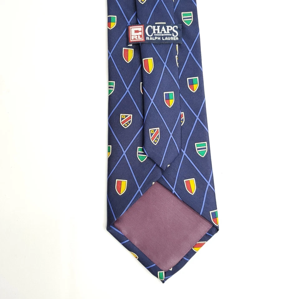 Corbata de seda Chaps Ralph Lauren escudo azul emblema rayas diamantes Foto 4 de 4