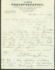 King's Transportation Harbor Canal & Sound NYC letter 1892 boats barges scows