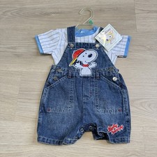 Vintage 90s Y2K Baby Snoopy Denim Overalls 2 Piece Set 6/9 Months New With Tags