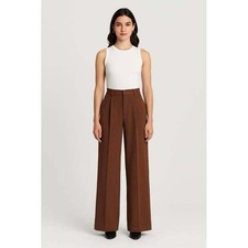 Cider Pants Womens XL Brown High Waisted Wide Leg Pleated Trousers Office