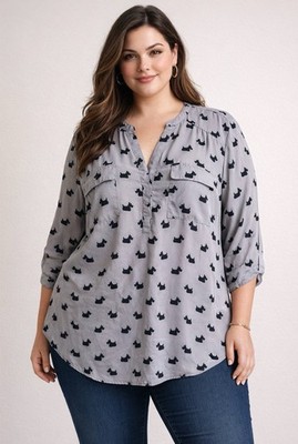 Torrid Plus 3X Harper Scottish Terriers Blouse Georgette Top Popover 3/4 Sleeve