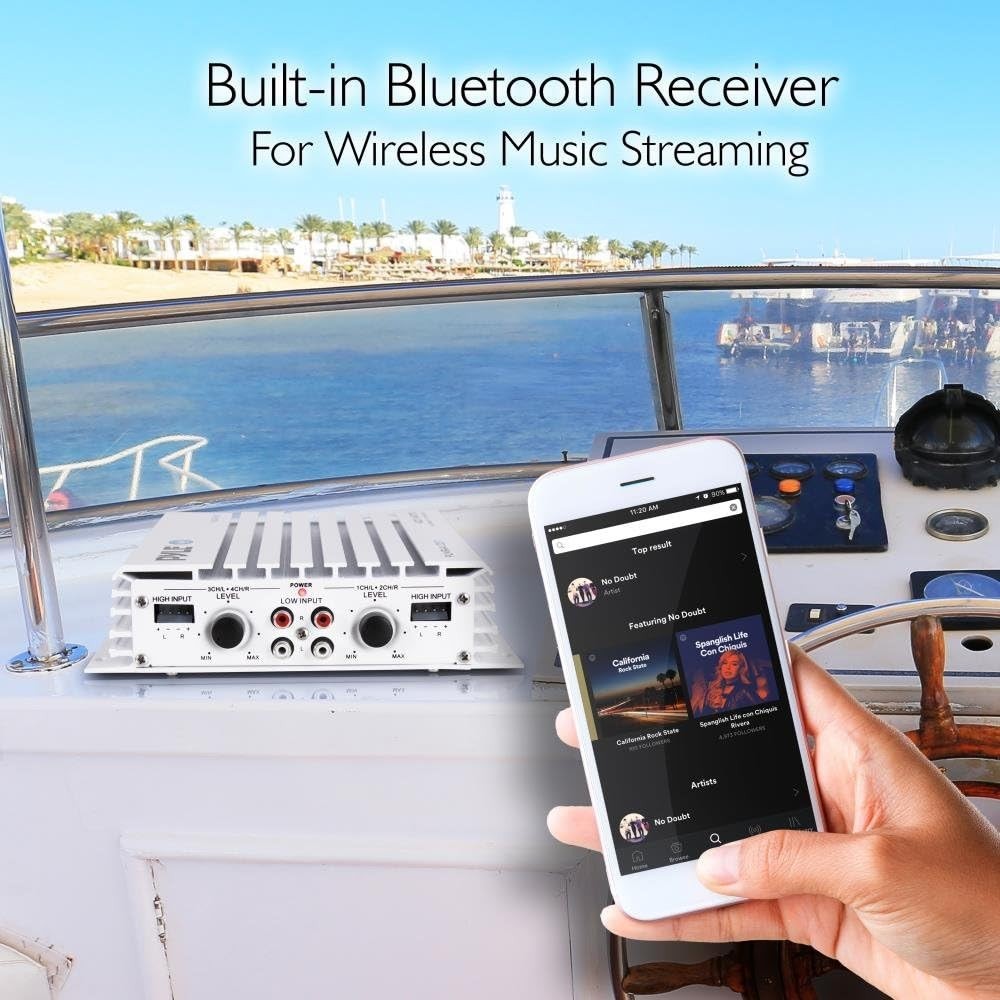 Pyle 2.1 Bluetooth Marine Amplifier Receiver - Waterproof 4 Channel, 400W
