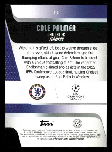 2025-26 Topps UEFA Club Competitions #118 Cole Palmer - Afbeelding 2 van 2