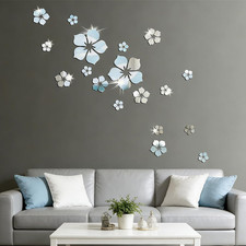 18 Pieces 3D Acrylic Mirror Floral Wall Stickers Self Adhesive Removable Mirror
