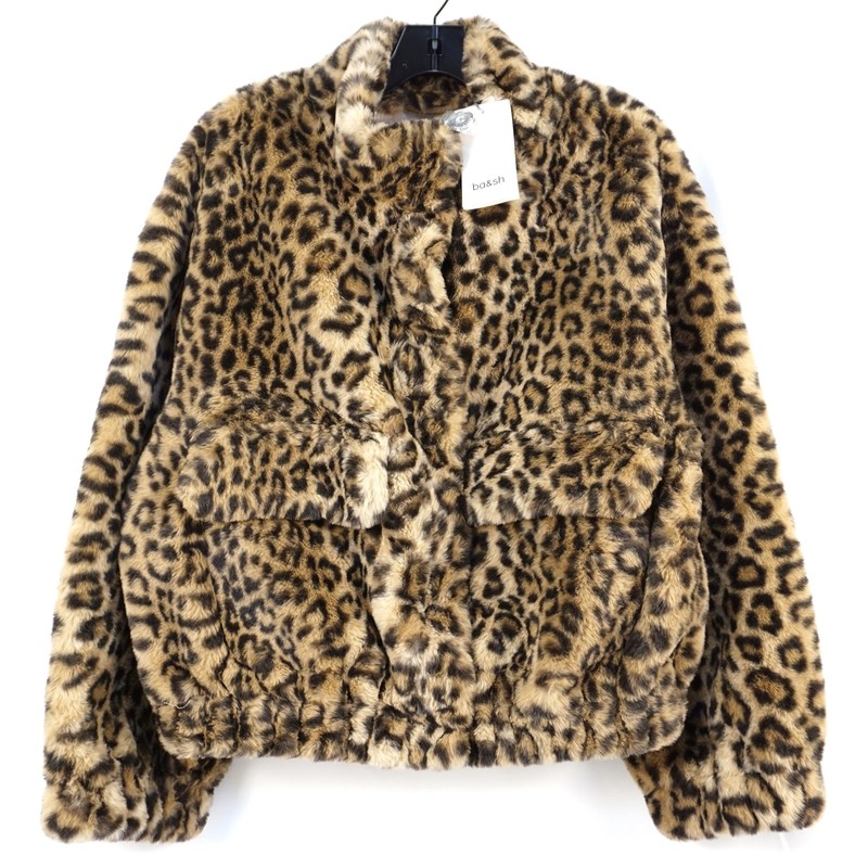 ba&sh Jaros Coat Faux-Fur Jacket In Natural Leopard Print - Women's Size S - NWT
