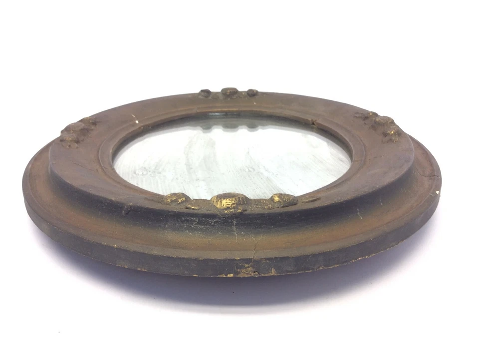 Molded Gold Rustic Finish Distressed Oval Hallway Decorative Mirror Wall Hanging - Image 4 of 4