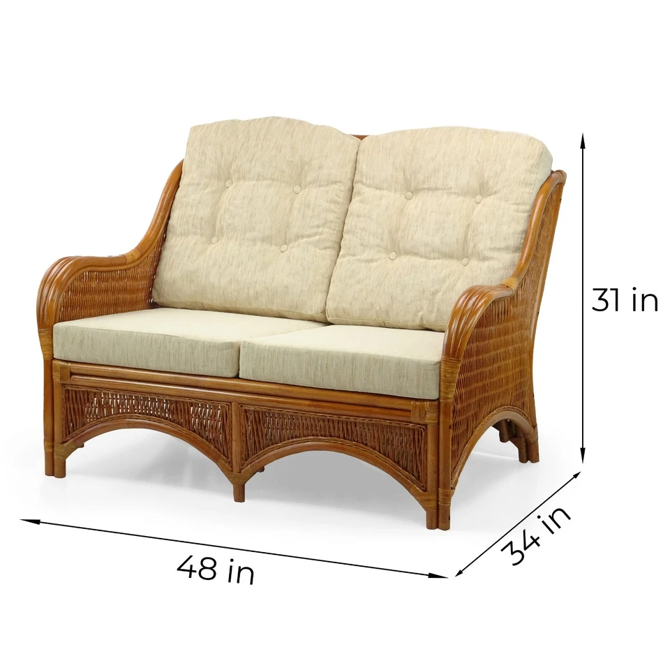 Juego de 2 sillas de centro de ratán Jam mesa de centro colonial. Cojines Crema Foto 4 de 4