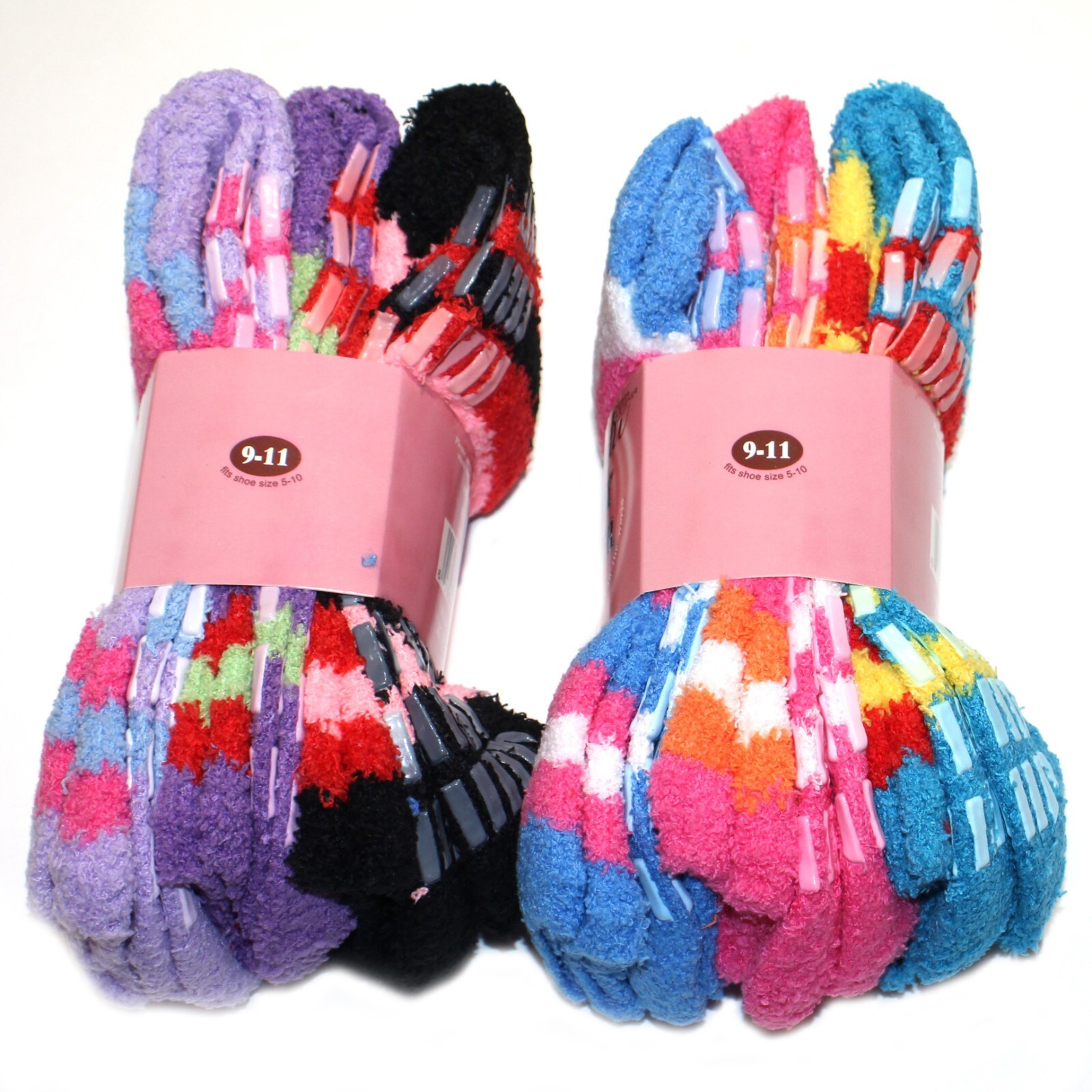 Weitzner Cozy Fuzzy Slipper Grip Socks 6 Pair Purple Blue Size 9-11